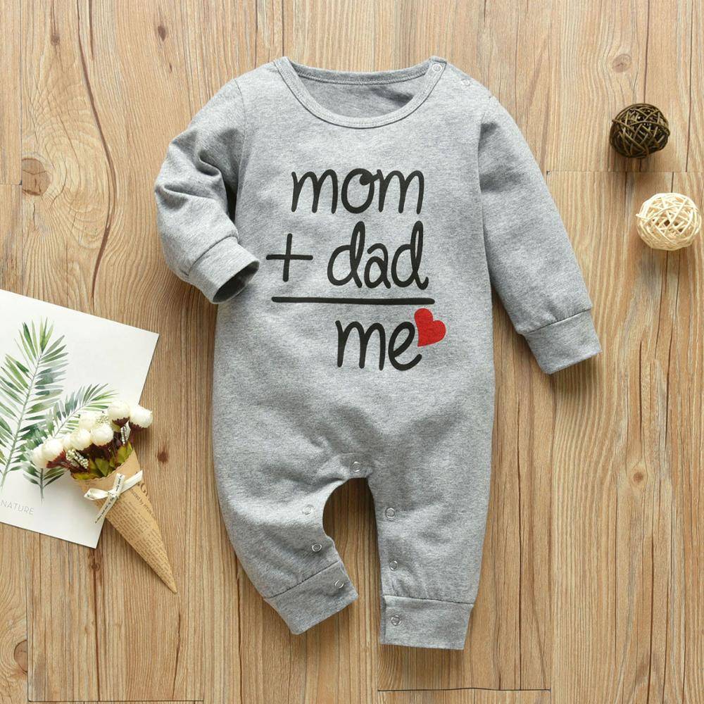 Mom+Dad=Me Baby's Gray Cotton Romper
